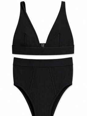 Roma Confidential Black Ribbed Bralette & Panty Set Size S